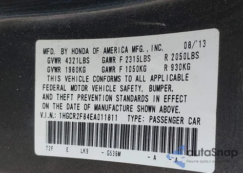 2014 Honda Accord Ex-L из США, поврежденный, VIN 1HGCR2F84EA011811